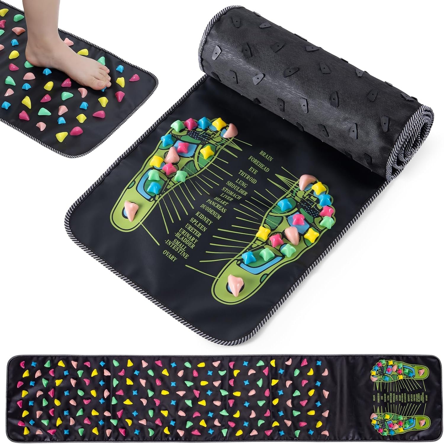 Foot Massage Mat, Reflexology Mat Walk Stone Road Foot Acupressure Mat Pressure Point Massage Acupoint Mat for Long Sitting Elderly Students and Office Workers (68.9 x 13.78 Inches)
