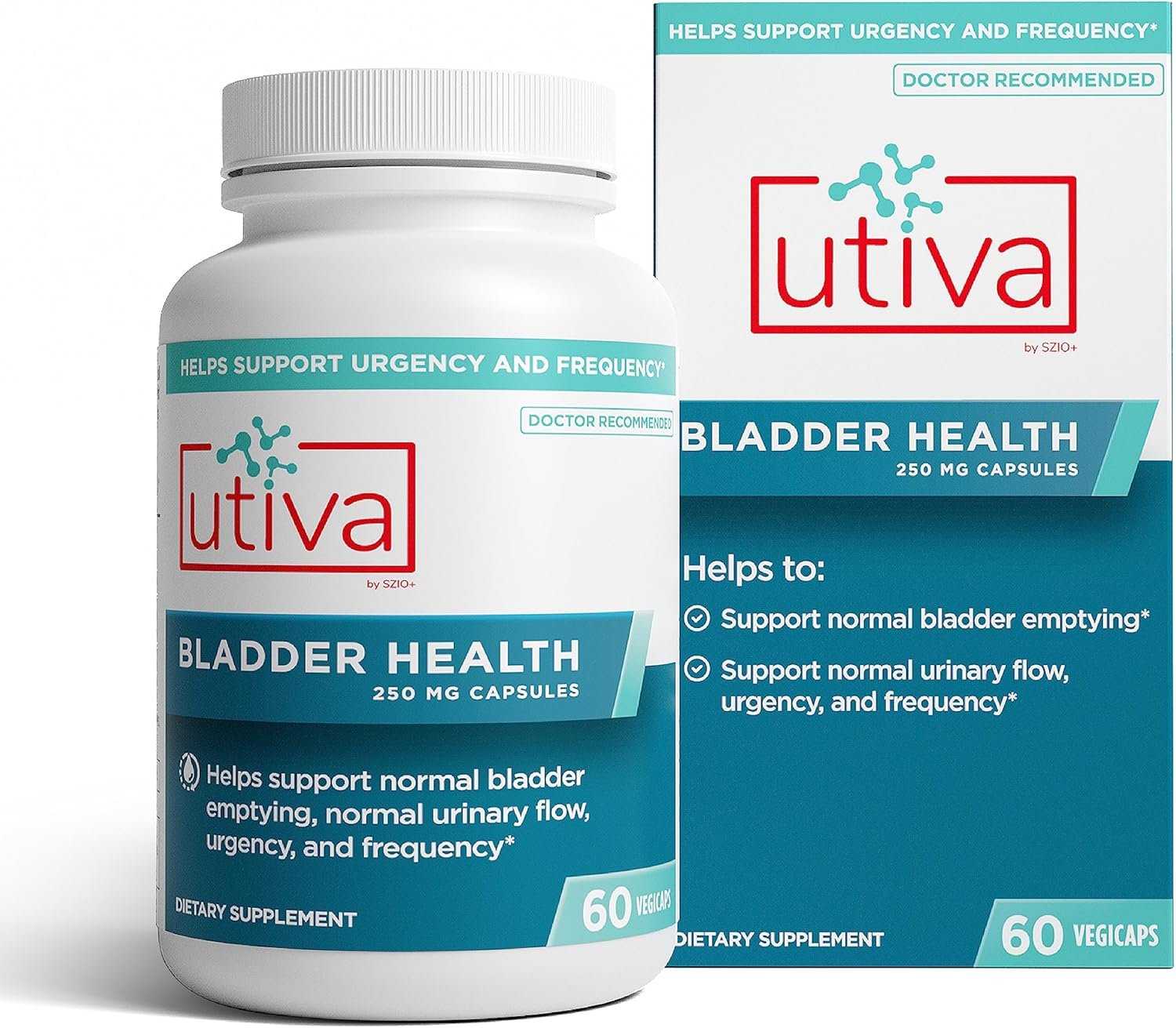 Szio+ Utiva Bladder Health – Control Supplement for Overactive Bladder and Lower Urinary Tract Health – Clinically Proven to Reduce Frequency and Urgency – 60 Capsules