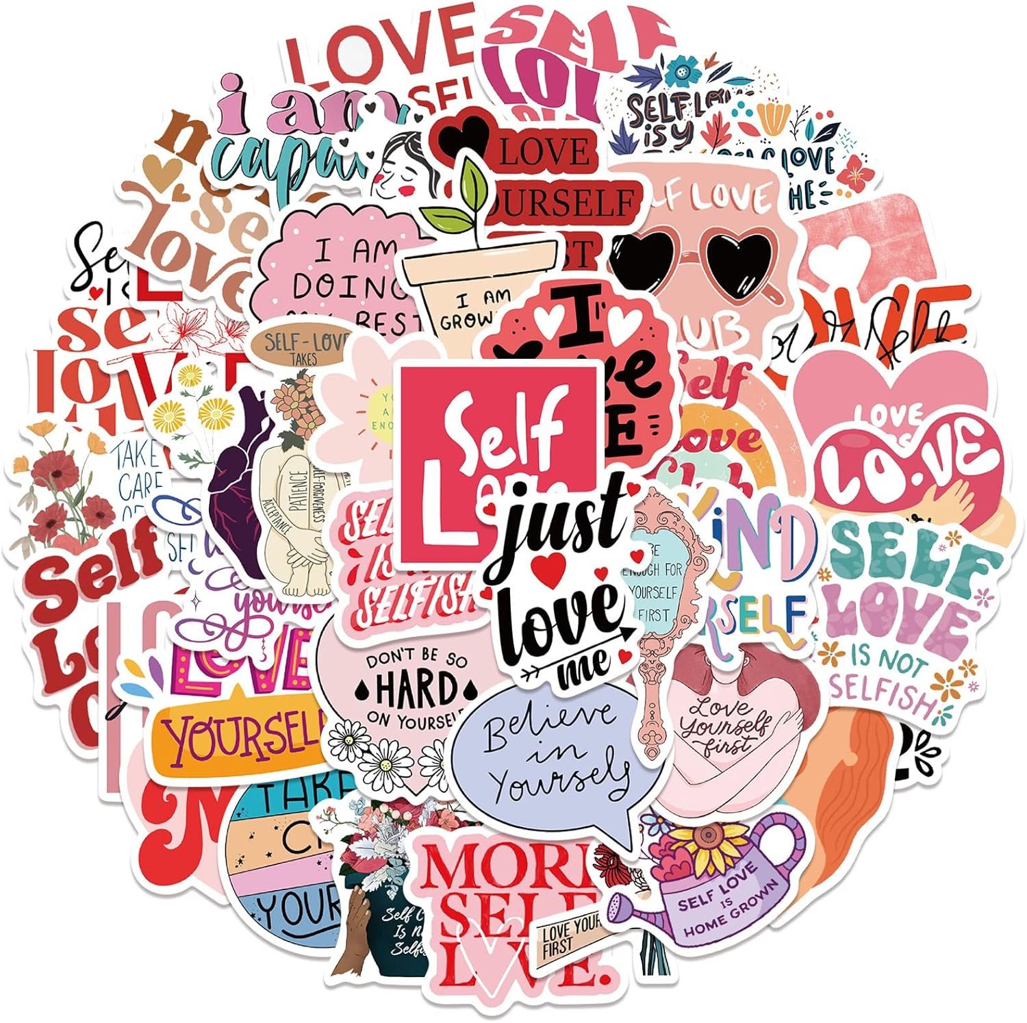 50PCS Self Love Gifts Sticker Pack, Self Care for Adult Women Teens Vinyl Positive Affirmation for Water Bottles Laptop Scrapbook Journal (Self-Care)