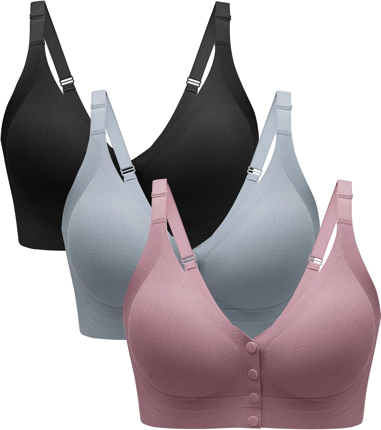 Angelhood Seamless Front Closure Bras for Women with Jelly Support, Wireless Supportive Mastectomy Bralettes Pack of 3