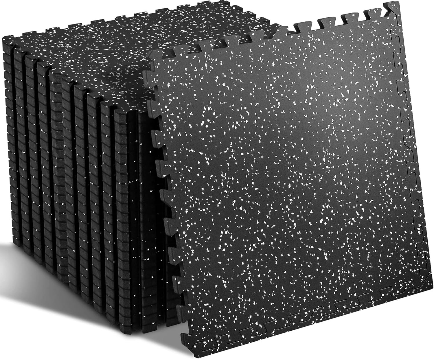 SUPERJARE 0.56” Thick 12 Pcs 48 Sq Ft Rubber Top Exercise Equipment Mats, High Density EVA Foam Mats with Rubber Top, Interlocking Gym Flooring for Home Gym, Protective Workout Mat, Black/Grey