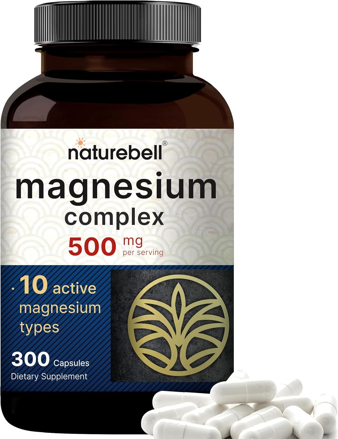Magnesium Complex 500mg, 300 Capsules | 10-in-1 Magnesium Glycinate, Citrate, Malate & More | Chelated Form for Easy Absorption | Non-GMO