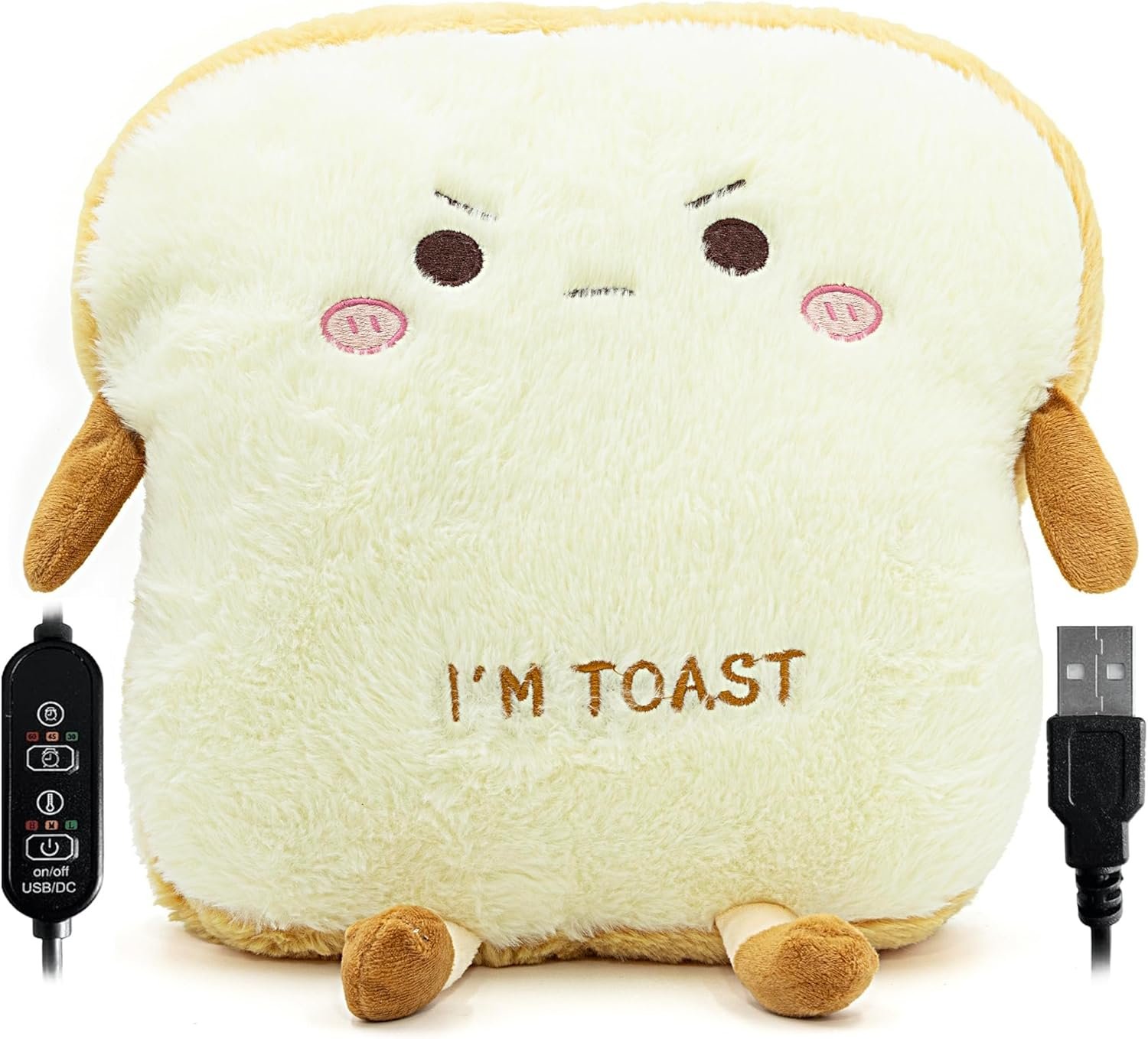Cute Heating Pad for Period Cramps Menstrual Pain Relief, Soft Cuddly Large 14″ Hot Plush Toast USB Electric Heat Pads, Back & Lumbar Pain Relief Pillow Stuffed Animals Gifts for Women Teen Girls