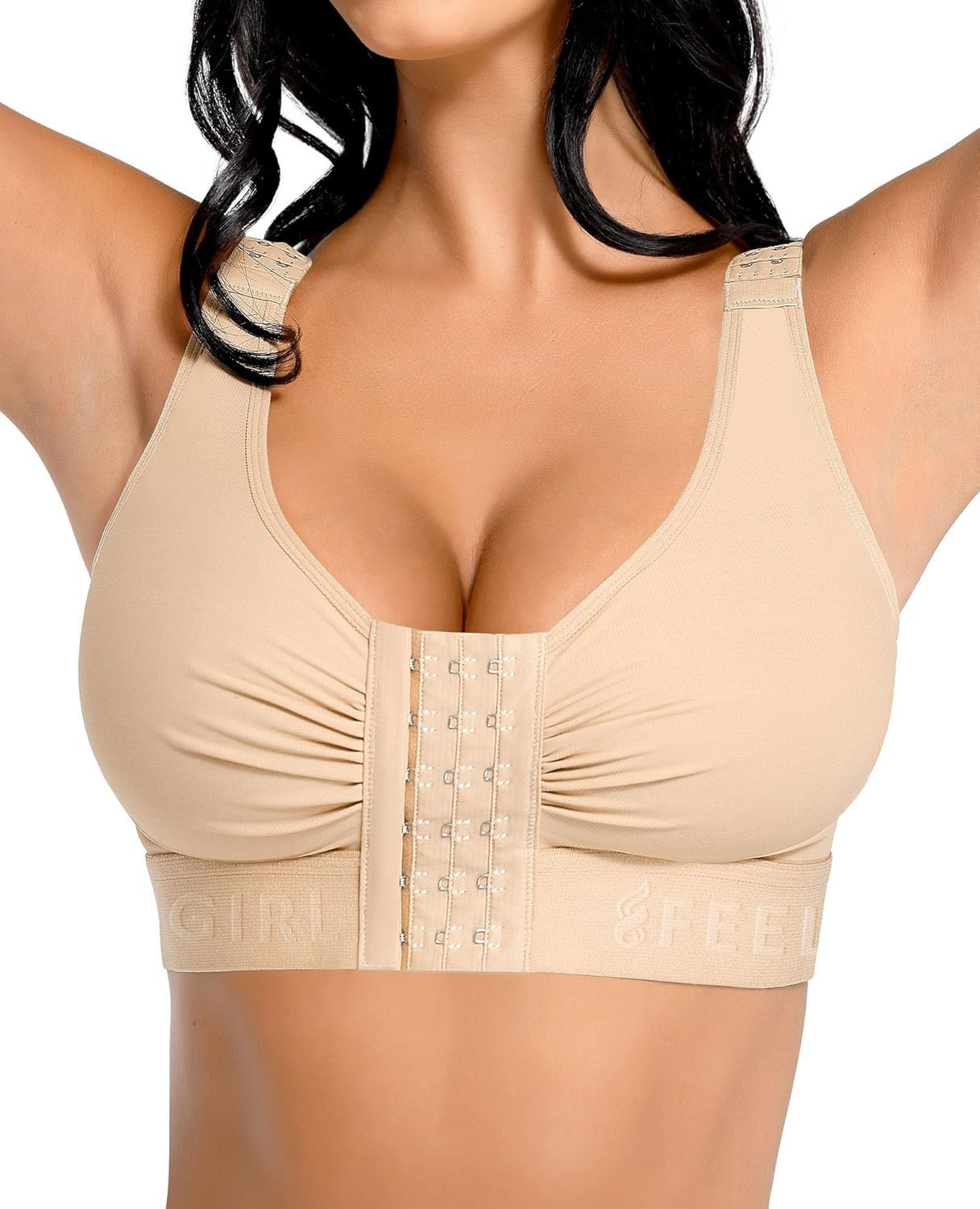FeelinGirl Post Surgery Compression Bra for Women’s Front Closure Bra with Adjustable Straps Wirefree