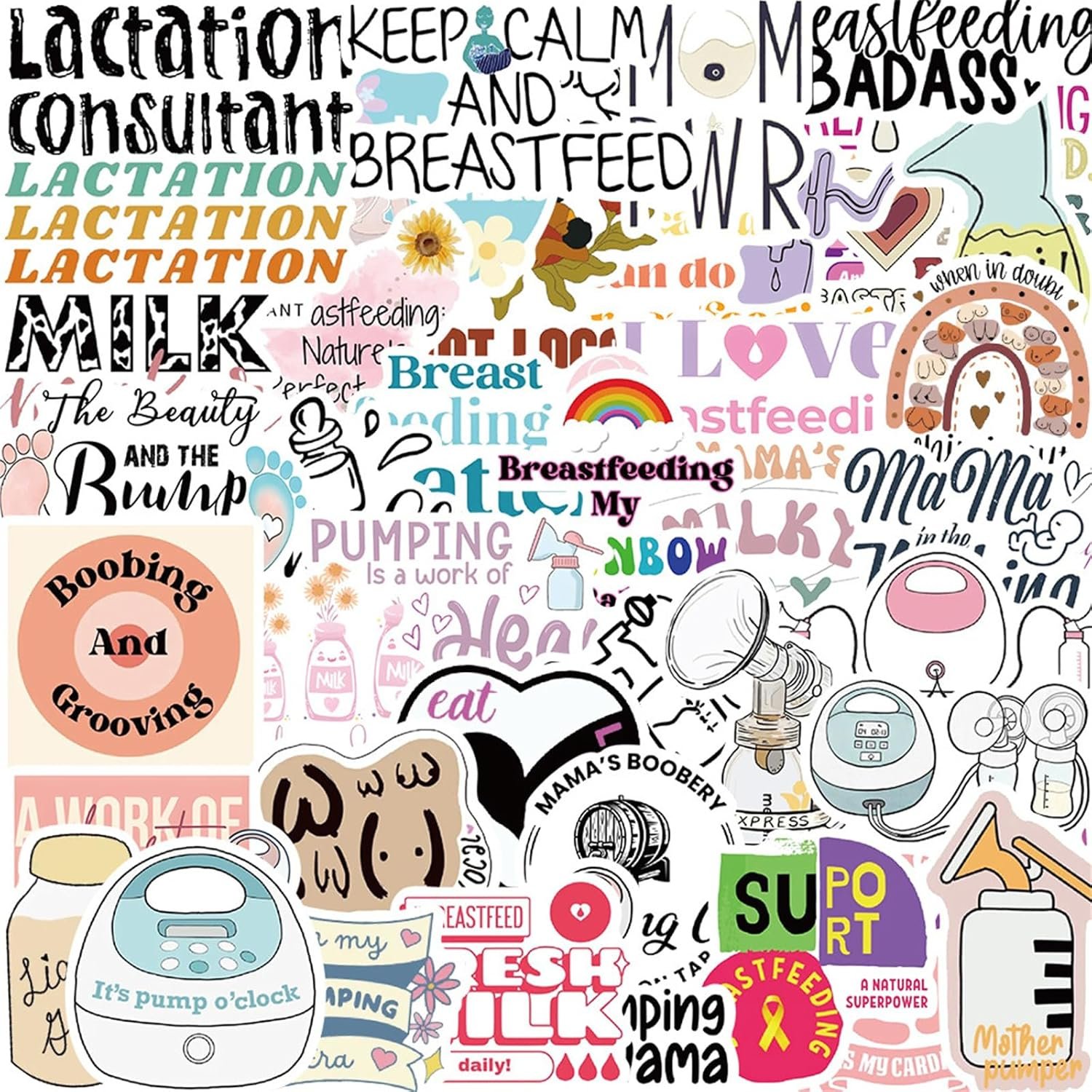 50Pcs Brest Feeding Stickers Nursing Decorative Vinyl Sticker Decals Laptop Water Bottle Phone Skateboard Nursing Stickers Decals for Women Ladies Girls (Brest Feeding)