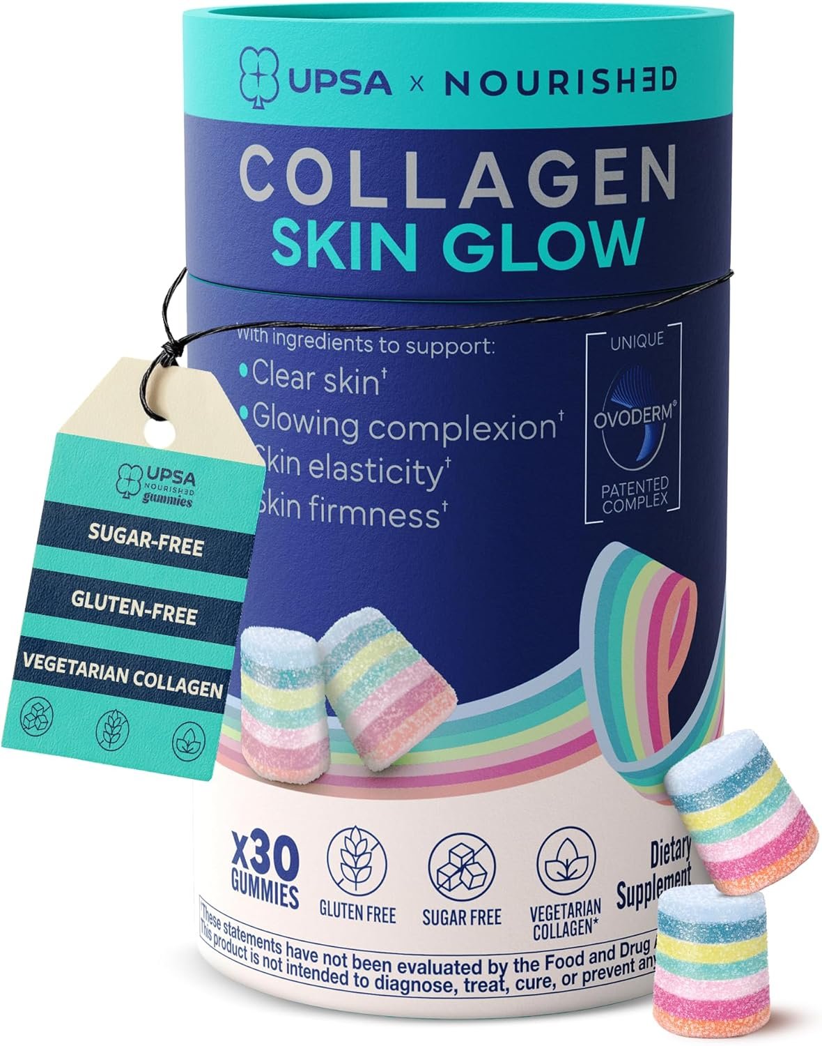 Upsa Nourished Collagen Skin Glow 30 Count – Ovoderm® Egg Membrane Complex with Vitamin C, Niacinamide & Zinc – for Elastic Skin – Sugar-Free Vegetarian Gummies – Plastic-Free Biodegradable Packaging
