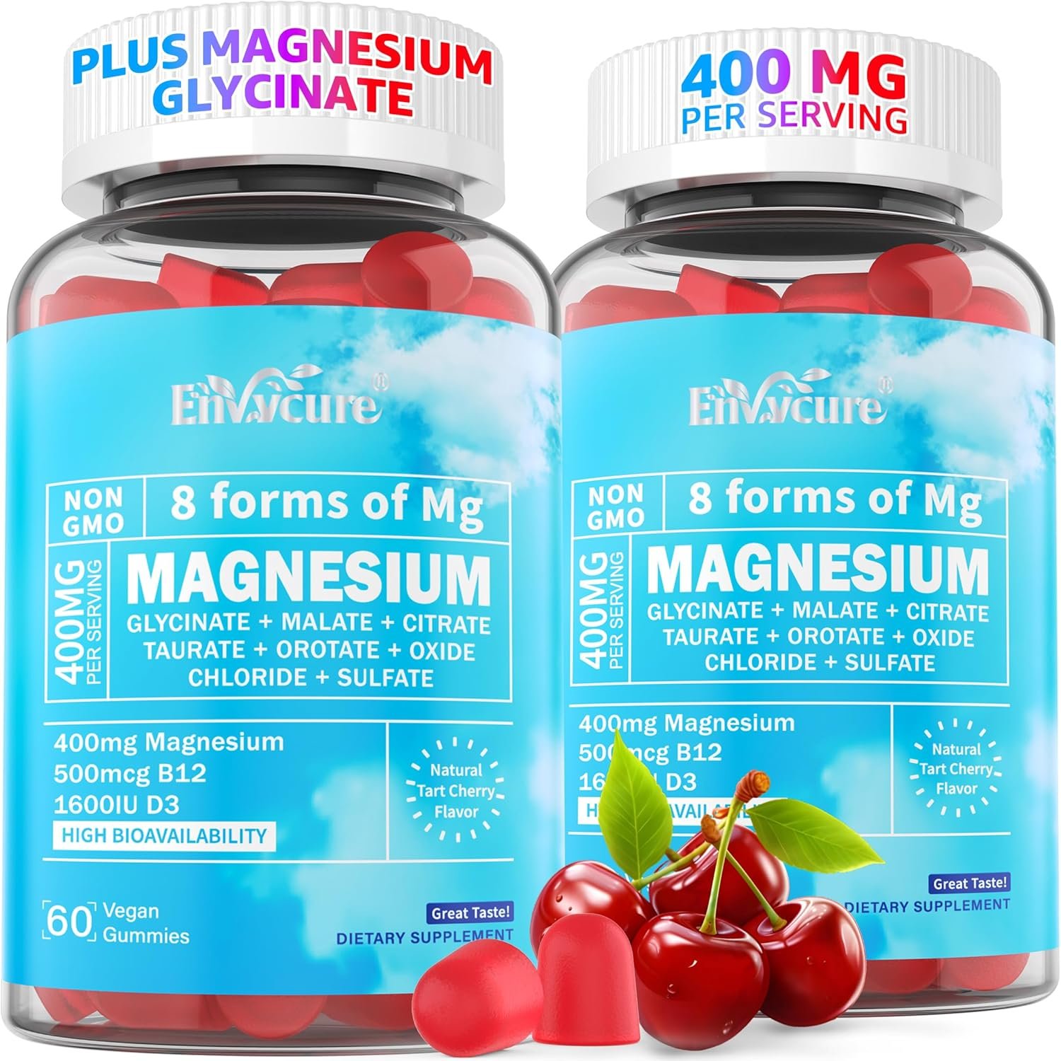 Magnesium Glycinate Complex Gummies 400mg | 8 Forms of Magnesium: Malate, Citrate, Taurate & More | with Ashwagandha 400mg, D3, B12 | Supports Calm, Relaxation, Mood & Muscle Cramp | Vegan, 120 Count