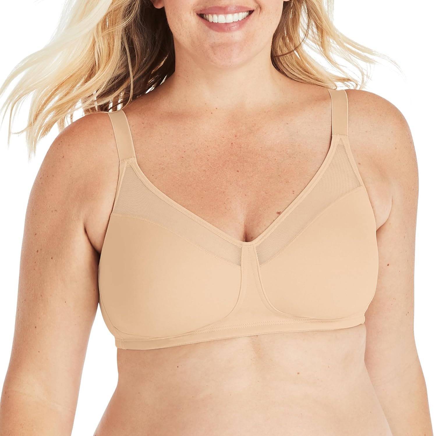 Playtex Women’s 18 Hour Minimizer Smoothing Full-Coverage Wireless T-Shirt Bra with Mesh Trim