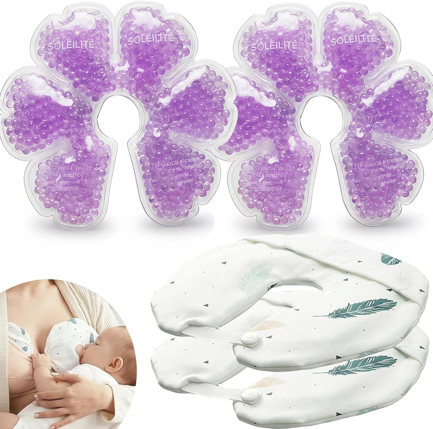 Breast Therapy Packs for Nursing Moms – Reusable Hot & Cold Gel Pads with Soft Washable Covers, Comfort Relief for Engorgement, Milk Flow Support, Breastfeeding & Pumping Essentials Purple