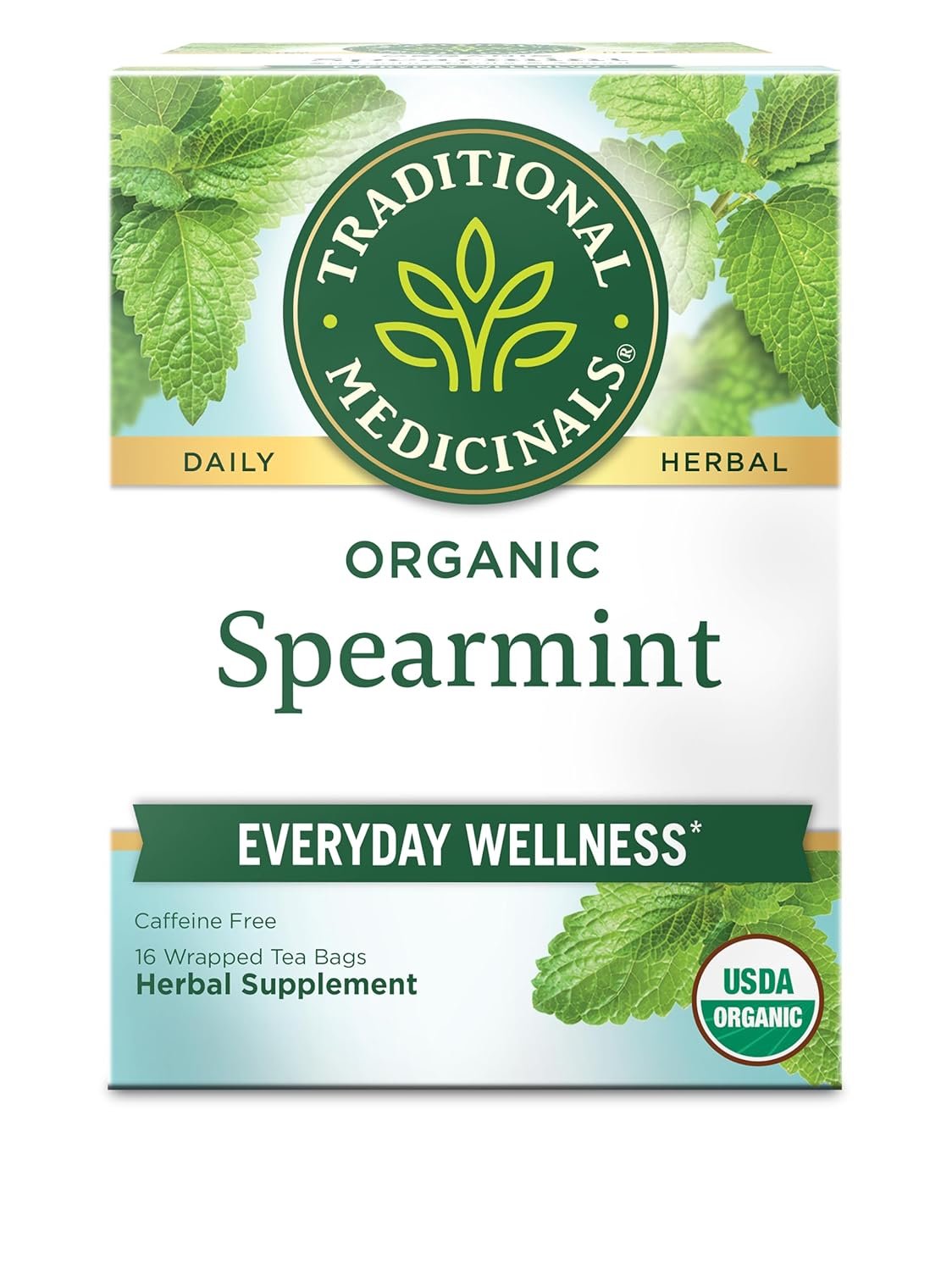 Traditional Medicinals Organic, Spearmint Tea – Supports Everyday Wellness, Healthy & Refreshing – Kosher, Non-GMO, Caffeine-Free, Compostable – 16 Tea Bags