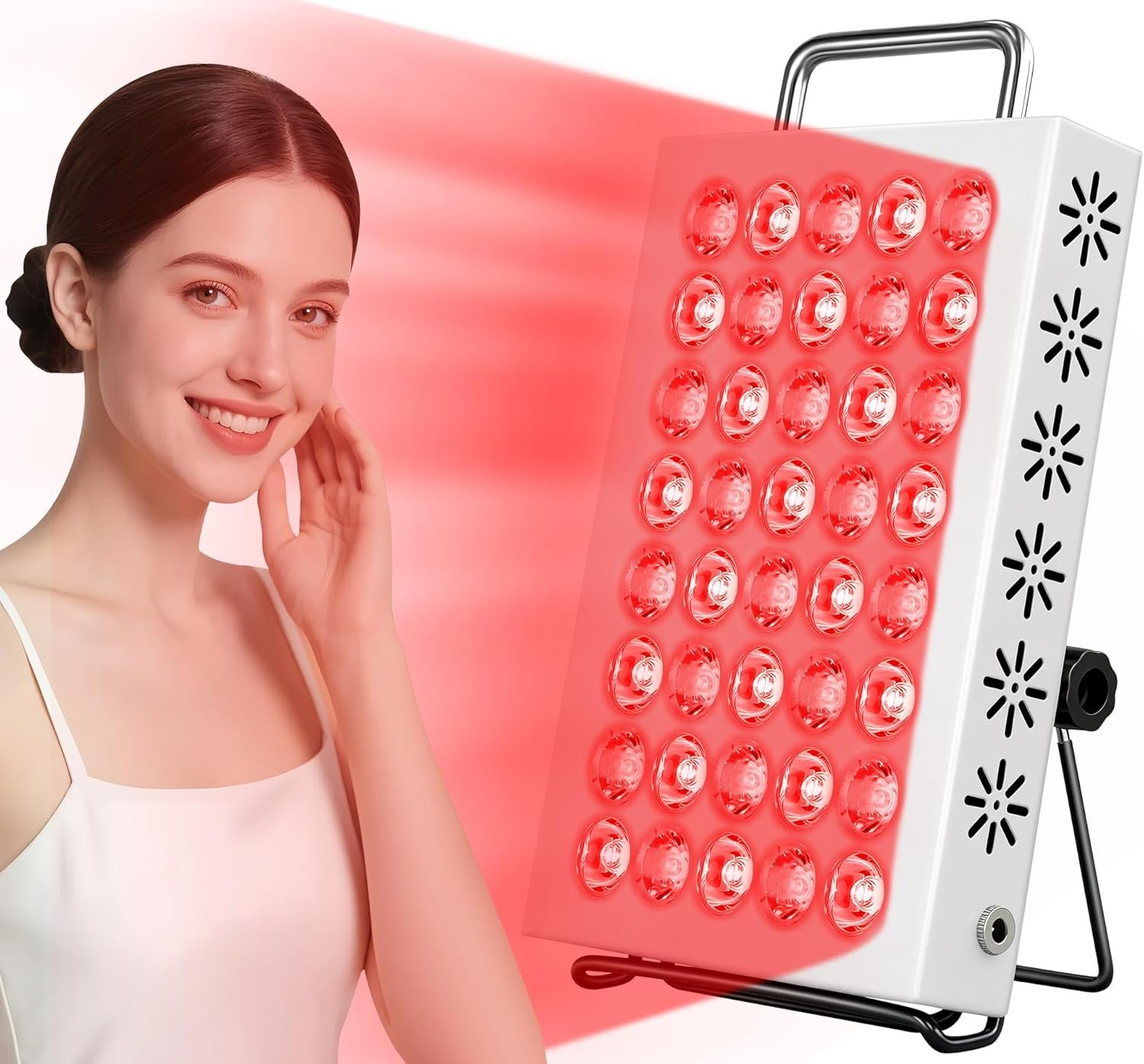AearKing Red Light Therapy for Face and Body, 660nm & 850nm Near Infrared Red Light Therapy Panel with Adjustable Stand, Portable Dual Chip LED Red Light Therapy Lamp with Timer & 5 Brightness Levels
