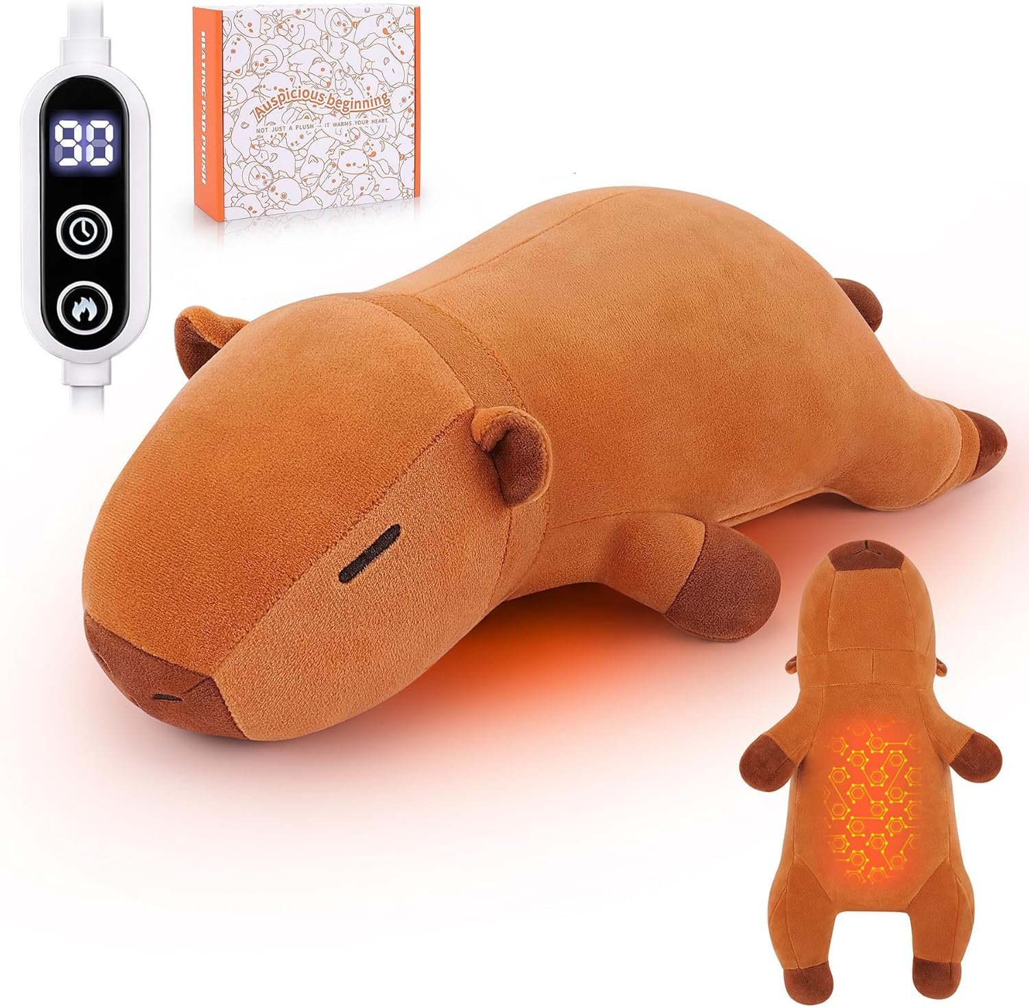 Electric Heating Pad for Cramps & Menstrual Pain Relief,14”Capybara Stuffed Animal Plush Heating Pad,USB Powered Portable Plush Heated Stuffed Animals for Neck/Back/Shoulder,Gift for Women Wife Girls