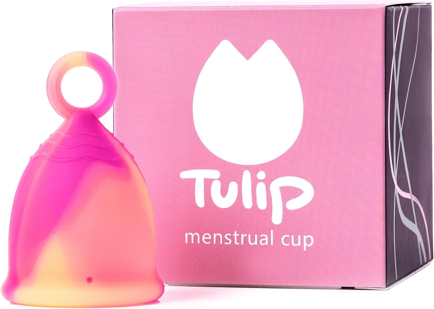 Menstrual Cup with Ring Easy Removal (Medium) – 12 Hr Protection No Leak Soft Flexible – 100% Medical Grade Silicone – Safe and Sustainable Tampon and Pad Alternative – Reusable