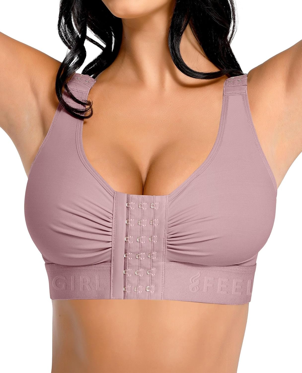 FeelinGirl Post Surgery Compression Bra for Women’s Front Closure Bra with Adjustable Straps Wirefree