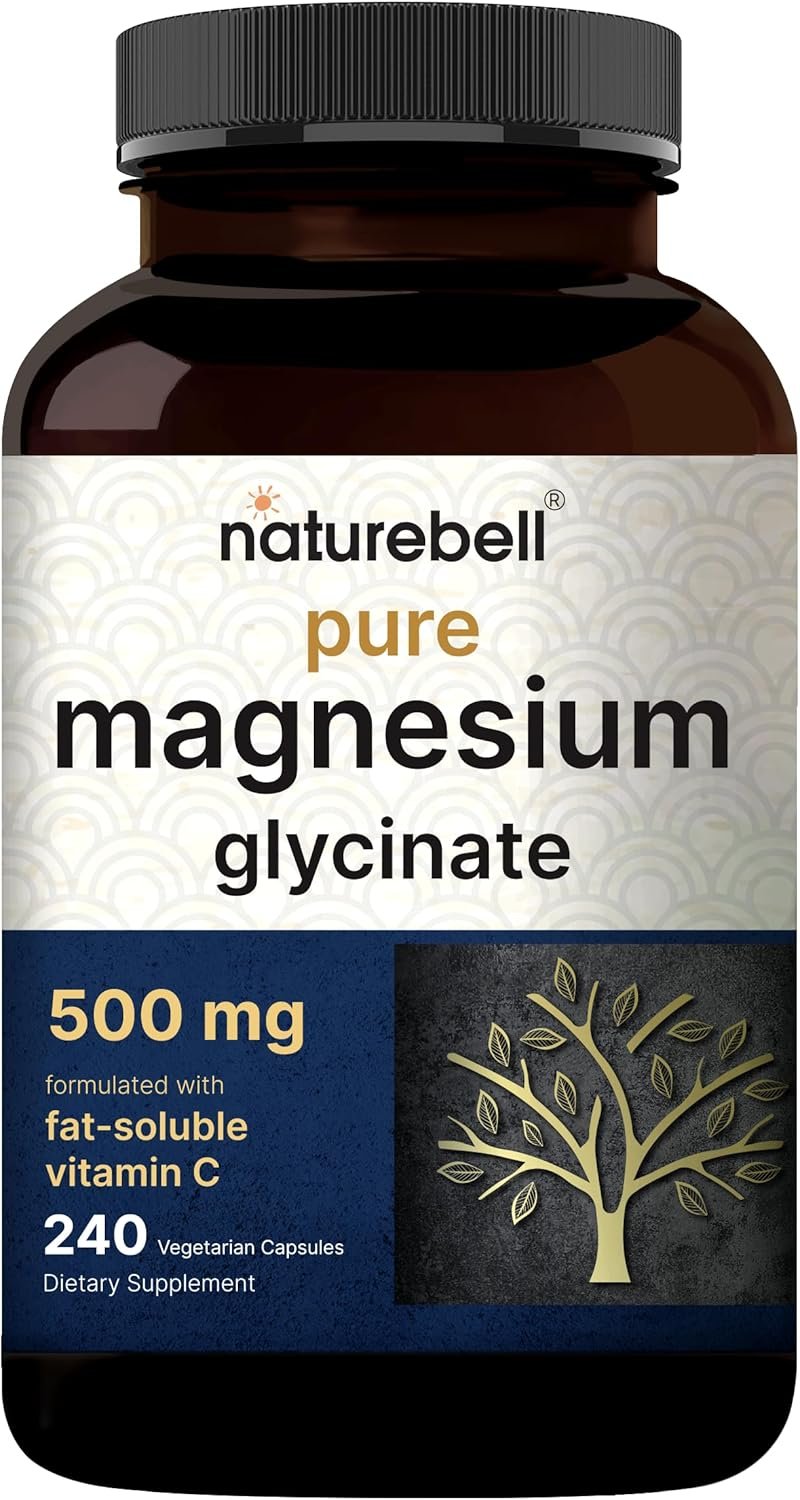 Naturebell Pure Magnesium Glycinate 500mg, 240 Veggie Capsules | 100% Chelated & Purified – 3rd Party Tested, Vegan Friendly, Non-GMO, Filler Free